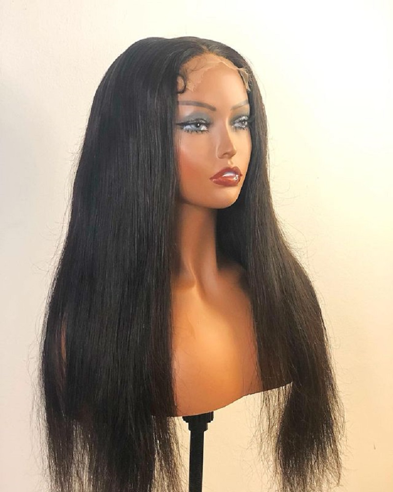 

NEW 13x5.5 Lace Front Straight Wigs 100% Human Virgin Hair Brazilian Bleached Knots Plucked 130% Density For Black Women With Baby Hair, Natural color