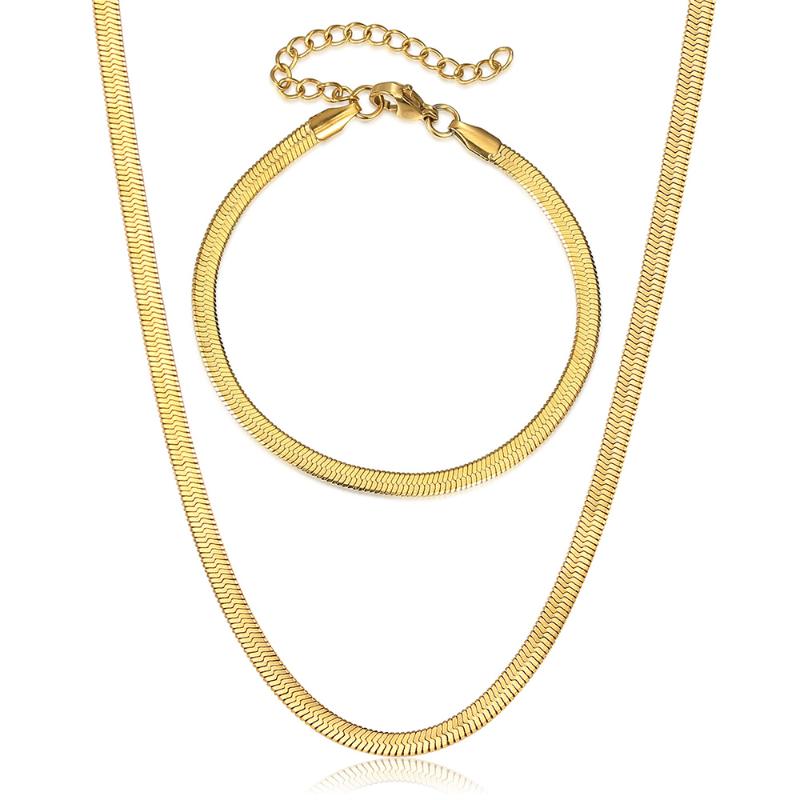 

Earrings & Necklace Snake Chain Bracelet Sets For Women 3mm Stainless Steel Link Choker Simple Chic Jewelry Gold Silver Color LDS18