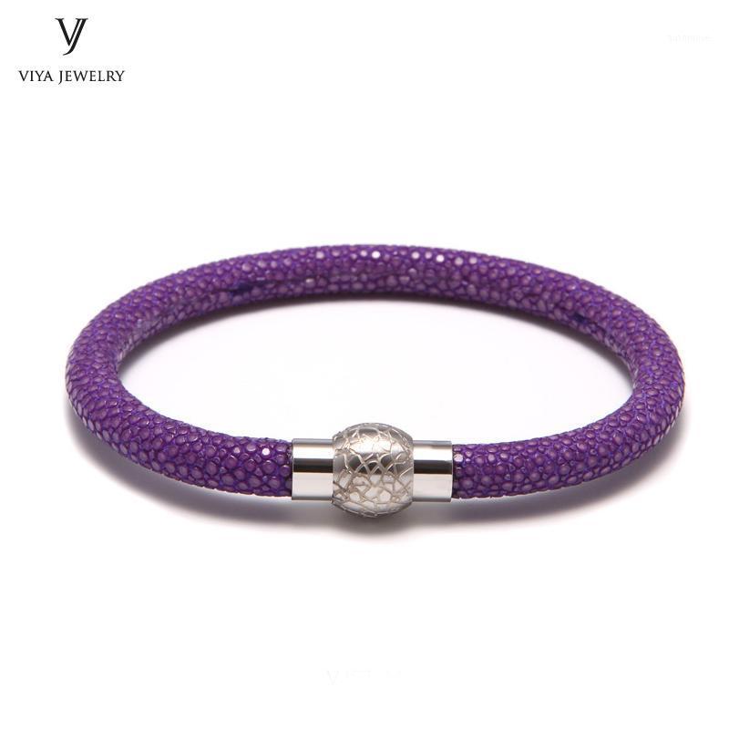 

Men Jewelry Stingray Bracelet For Men Real Colorful Purple Stingray Leather Magnetic Closure Bracelet With Box1