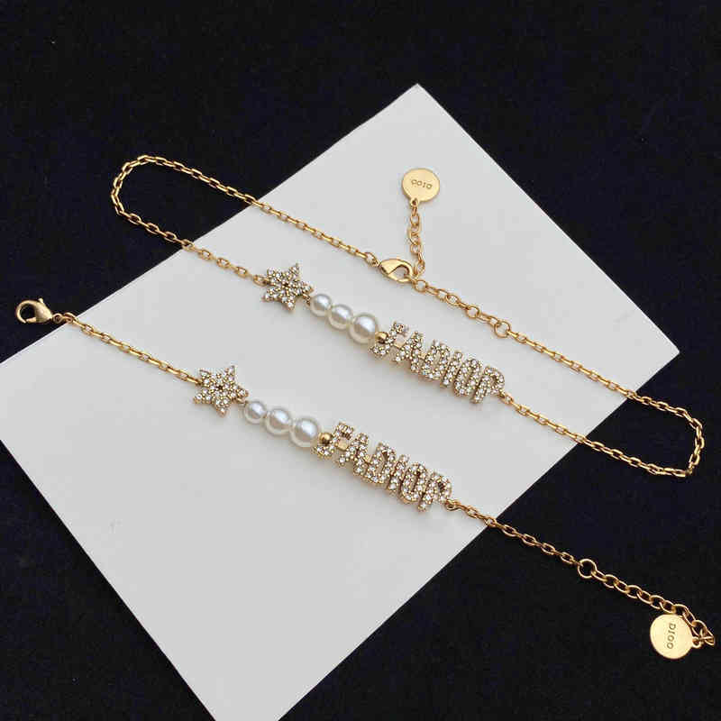 

2022 Factory Wholesale Star Diamond letter pearl necklace bracelet women's net red clavicle chain set