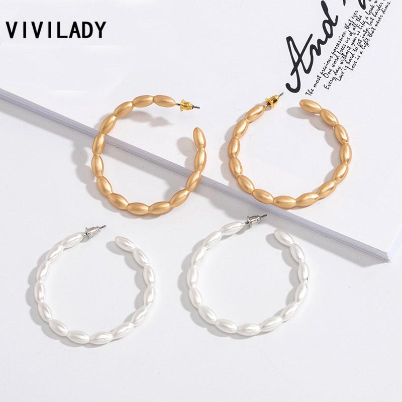 

Hoop & Huggie VIVILADY Alloy Round Bead Circle Women Earrings Cute Romantic Gold Silver Color Trendy Female Jewelry Brincos Bijoux