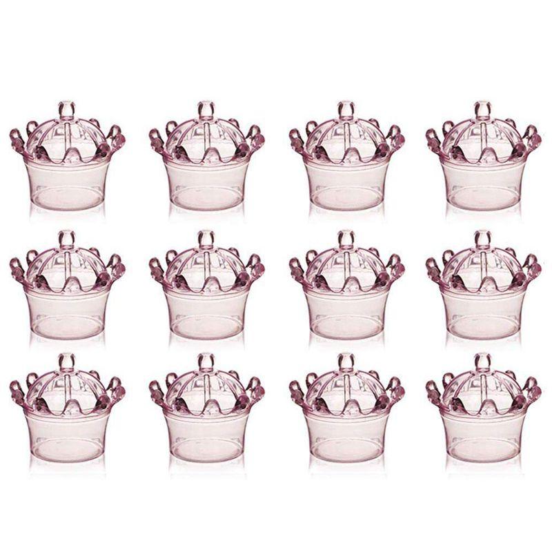 

12 PCS Candy Boxes Plastic Mini e with Crown Design Party Decoration Clear Plastic Crown Fillable Party Favor Box for Candies