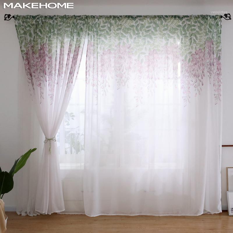 

MAKHOME Wisteria Flower Modern Tulle Curtains For Living Room Bedroom Elegant Design Home Window Voile Curtains Transmission1, Color 2
