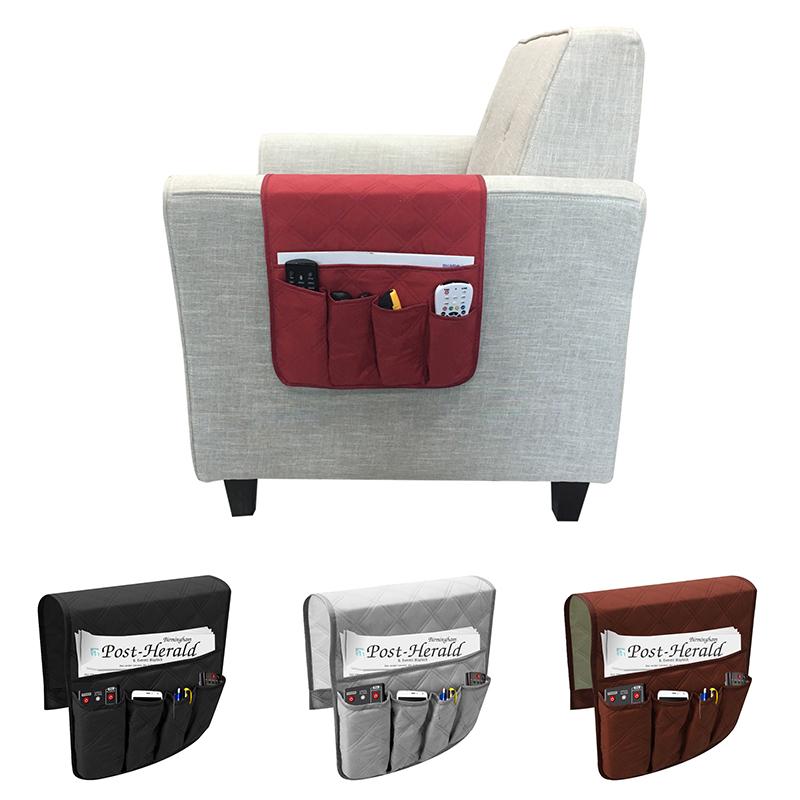 

New home living room supplies solid color polyester sofa armrest side storage bag bedside remote control storage hanging bag, Black