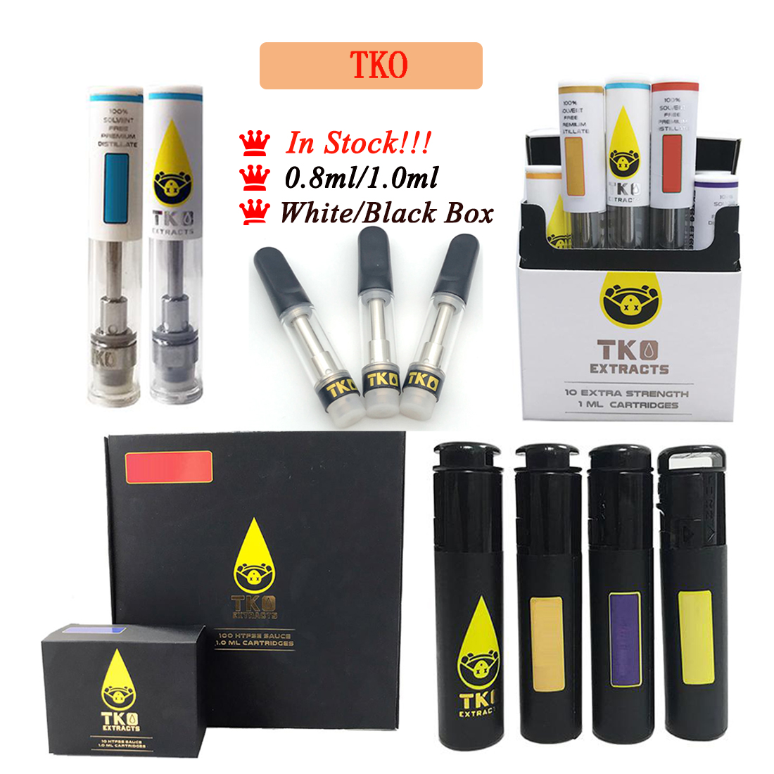 

TKO Vape Cartridge 510 Thread Ceramic Coil Oil 0.5ml 0.8ml 1ml Cartridge Ceramic Tip Smoking Glass Tank Atomizer E Cigarette Vaporizer Carts