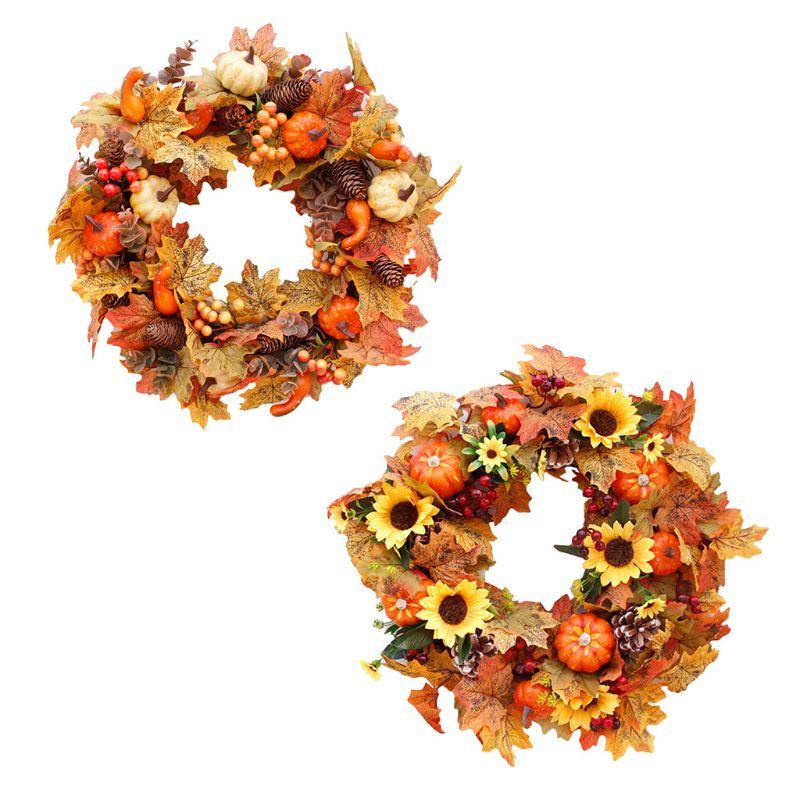 

Autumn Theme Door Wreath Artificial Pumpkin Berries Pine Cone Maple Handmade