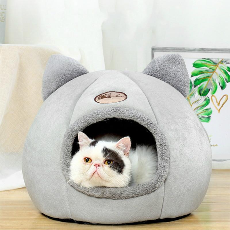 

Winter Warm Comfort Cat Bed Mat House Products Semi-enclosed Kennel Plus Velvet Round Pet Bed