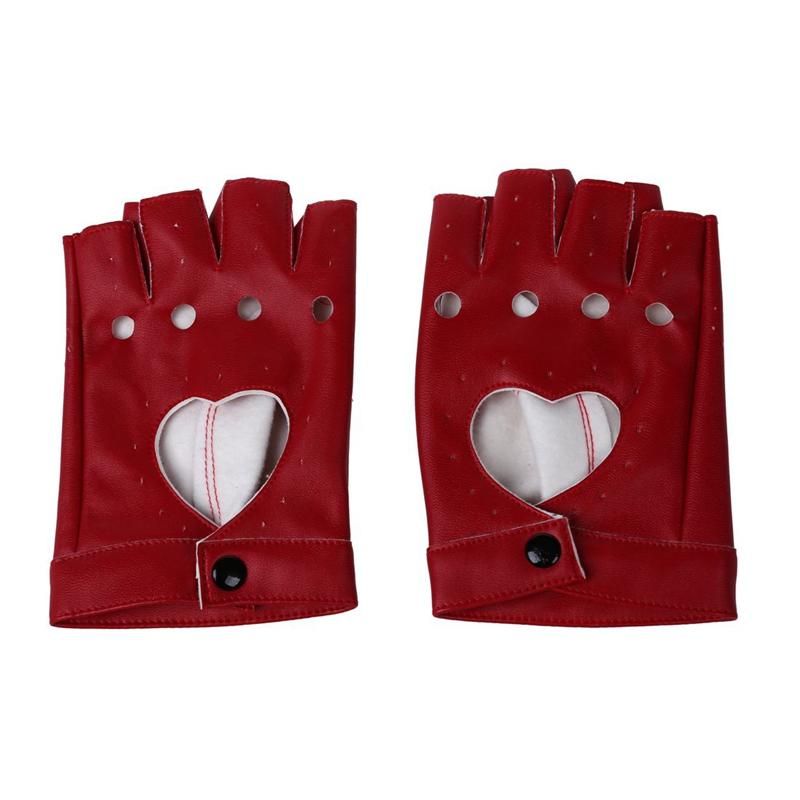 

Five Fingers Gloves Women PU Leather Motorcycle Bike Car Fingerless Performance Red