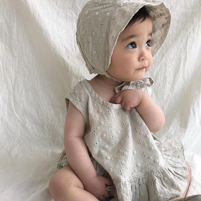 

MILANCEL 2020 baby clothes set elegant embrodiery baby clothes toddler girl outfit vest and shorts with hat 3 pieces set1, Beige