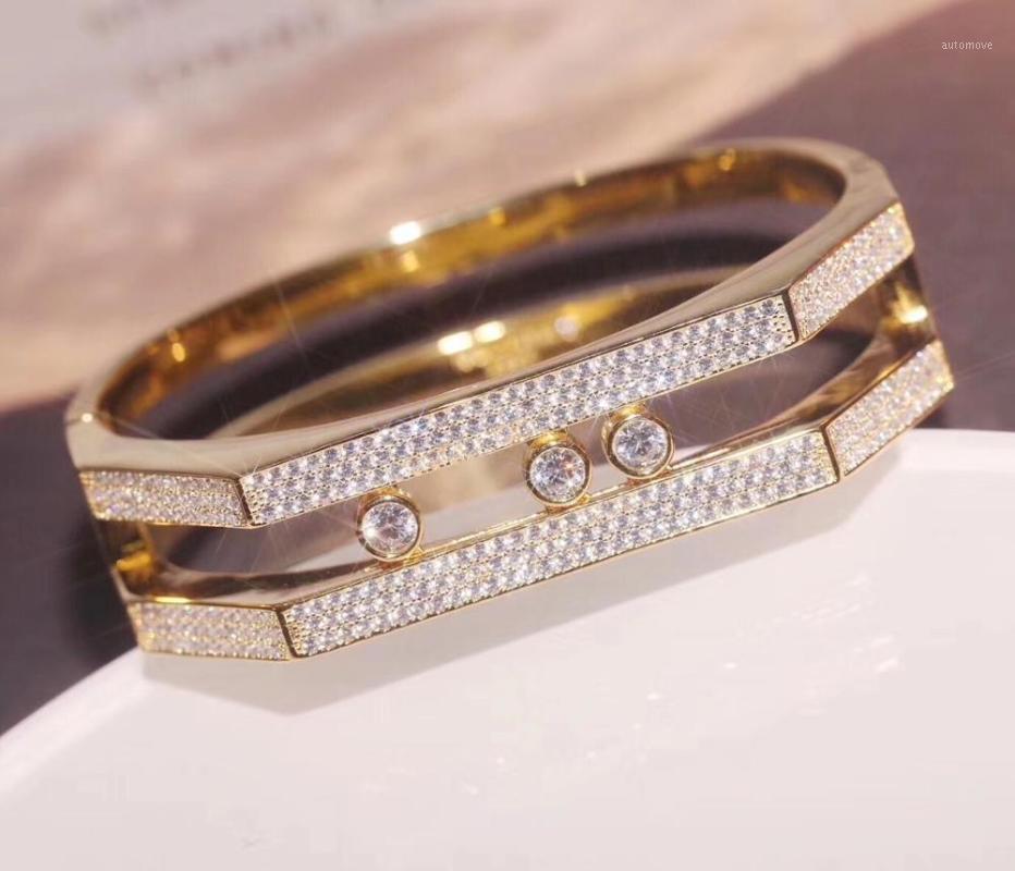 

Hot Brand Pure 925 Sterling Silver Jewelry For Women Beach bangle Slide Stone Drop cz bracelet Move Stone Design Summer jewelry1