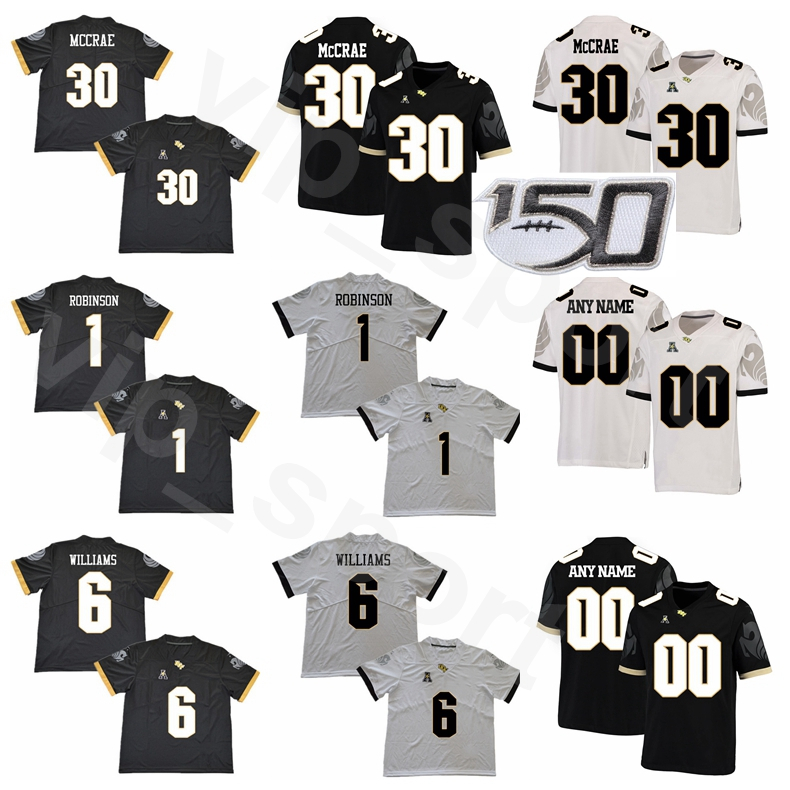 

NCAA UCF Knights College 2 Otis Anderson Jersey Football 11 Dillon Gabriel 30 Greg McCrae 6 Marlon Williams 1 Jaylon Robinson Black White, With 150th patch