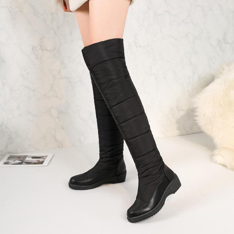 

Winter snow boots women's warm knee pads high boots solid color wedge short plush thick ladies snow waterproof large size1, Black