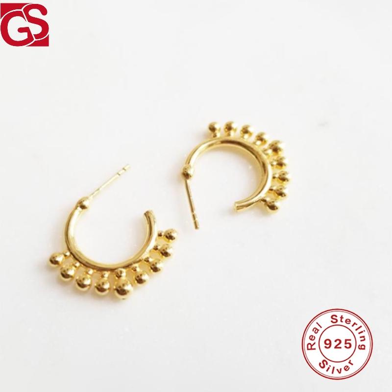 

Stud GS 925 Sterling Silver Earrings For Womne Brincos Fashion Spherical Flat Opening Pendientes Christmas Gift Women Girls