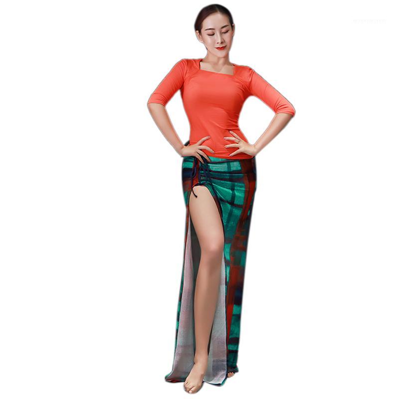 

Women Autumn Winter Belly Dance Costume Set Modal Top Printed Skirt Bellydance Practice Clothes Dancer Training Dancewear Outfit1, Orange