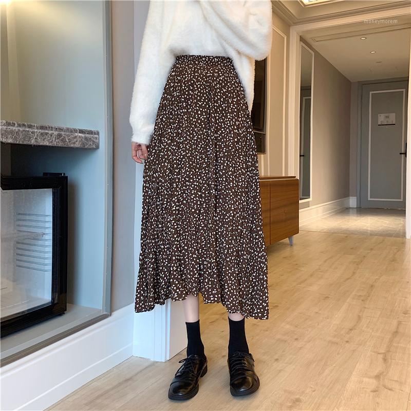 

2020 autumn and winter new retro floral plus velvet high waist waist mid-calf all-match draped skirt1, Black