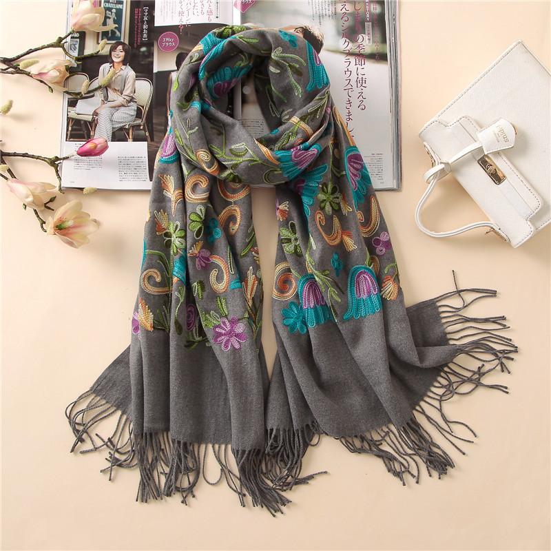 

Hot 2020 women scarf Embroidery thick warm winter scarves lady big size cashmere scarf shawl and wraps