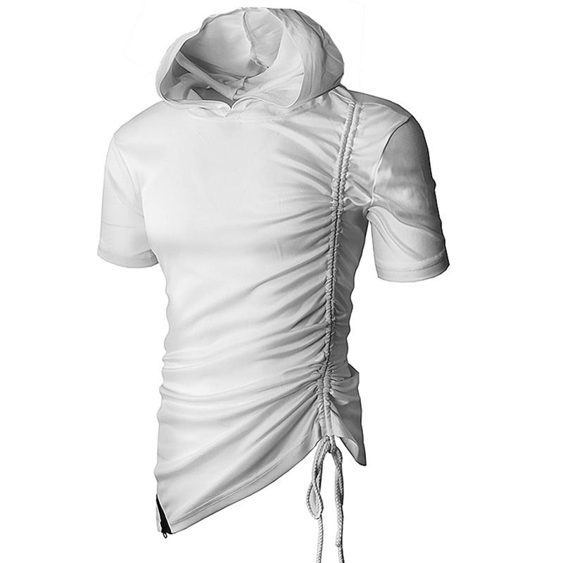 

2020 New Mens Hipster Hip Hop Short Sleeve Side Zipper Hooded T Shirts Solid Swag Extended Tees Fashion Urban Clothing -3XL, Army green