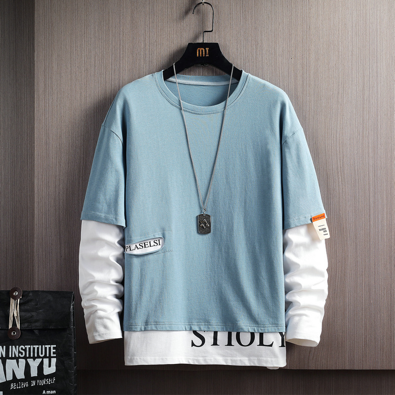 

New Fashion Fake Two Piece Black Blue Hoodies 2021 Spring Autumn Hip Hop Casual Men's Sweatshirts Punk Streetwear Clothes 3ws3, Ds926 a