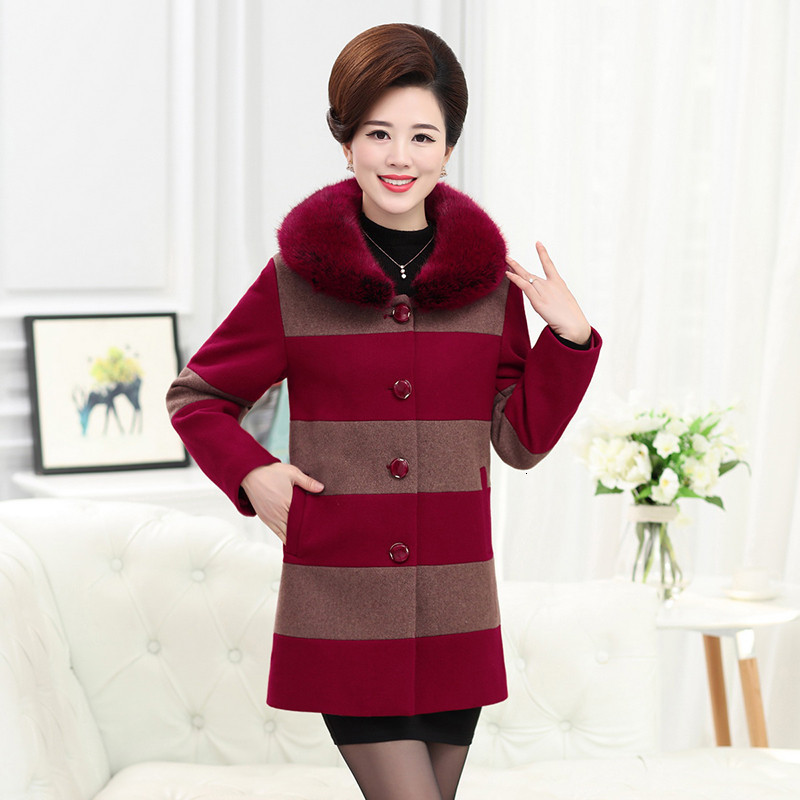 

2021 Middle-aged Jacket Women's Winter New Mid-length Mother's Woolen Coats Warm Coat Plus Size 5xla348 Zssl, Date red