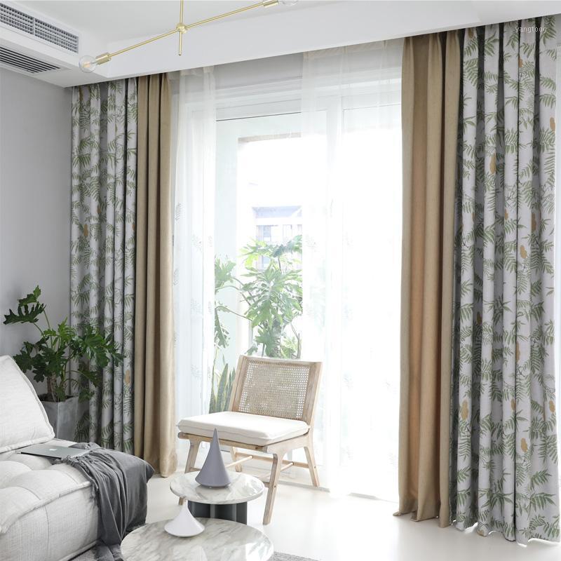 

Simple Modern Curtain Home Window Decoration Leaves Printing Splicing Curtains for Living Room Bedroom Shading Drapes1