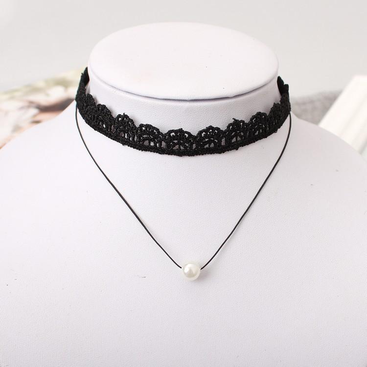 

new Korean retro lace butterfly butterfly collar double layer pearl necklace female short paragraph cheap jewelry wholesale