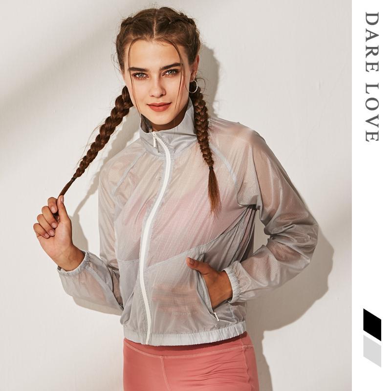 

New ladies breathable sweatshirt top sports fitness clothes quick-drying running long-sleeved windproof yoga jacket thin, Black
