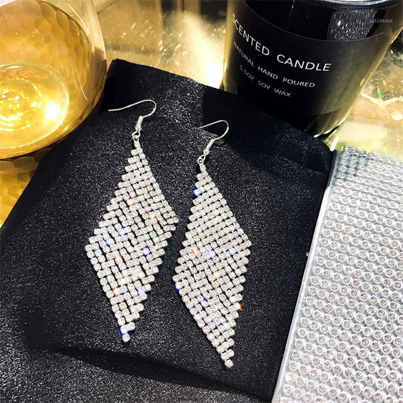 

FYUAN Fashion Geometric Rhinestone Drop Earrings for Women Luxury Gold Silver Color Long Crystal Earring Weddings Jewelry1
