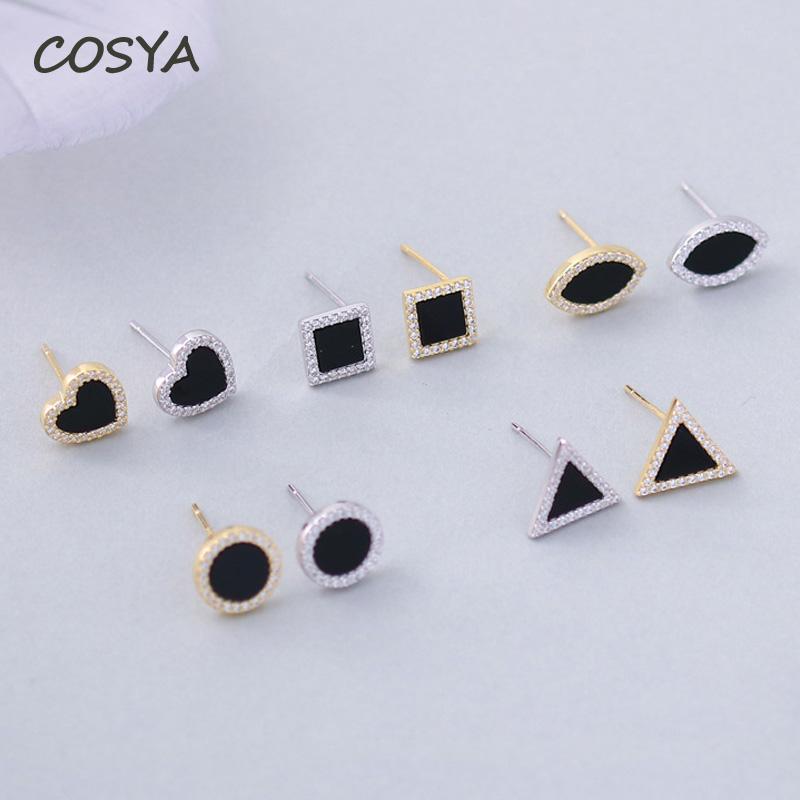 

Stud COSYA Real 925 Sterling Silver Geometry Black Earrings Simplicity All-Match High Quality Carbon Diamond Jewelry Gift