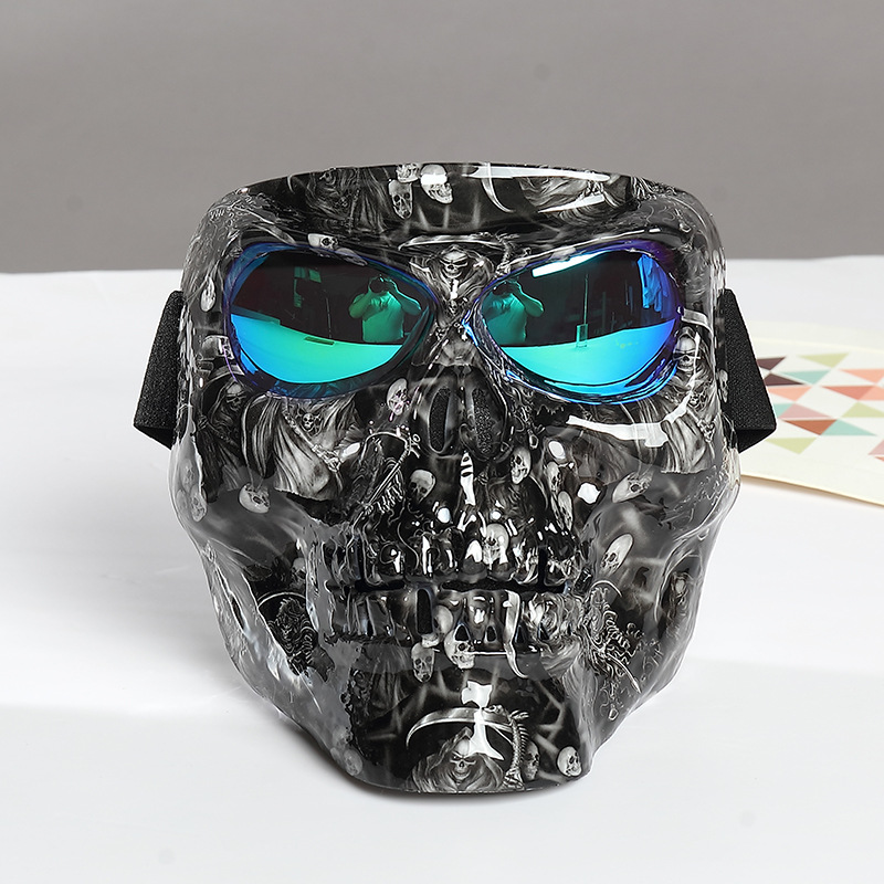 

Motorcycle Goggles With Mask Personality Skull Motocross Riding Windproof Face Mask MTB ATV Ski Goggles Off Road MOTO Racing Helmet Halloween Atmosphere Masks, Same photo