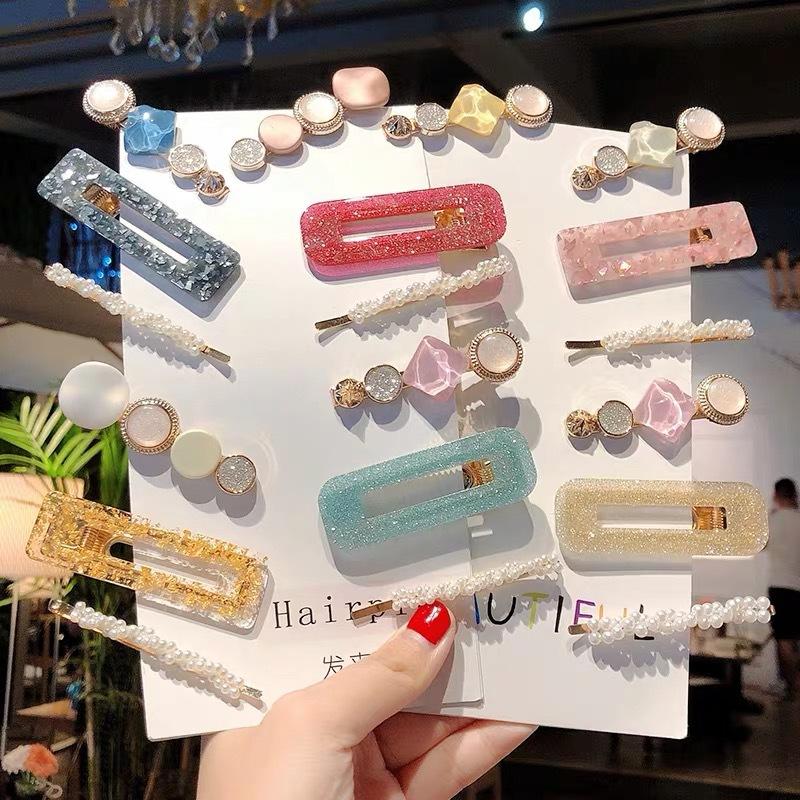 

Hair Clips & Barrettes 3-Piece Set Sweet Pearl Stick Acrylic For Girl Women Accessories Geometric Color Hairpins Headdress