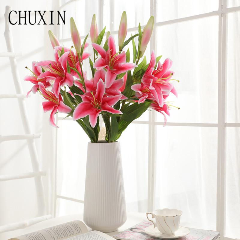 

11pcs/3 heads 95cm High quality lily silk flowers artificial flowers wedding home table decoration, Pink