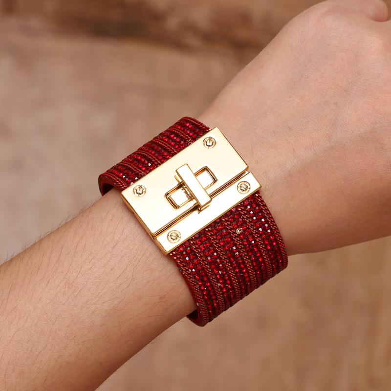 

Leather Bracelet for Women Crystal Circle Charm Wrap Bracelets & Bangles Boho Multilayer Wide Crystal Bracelet Female Jewelry