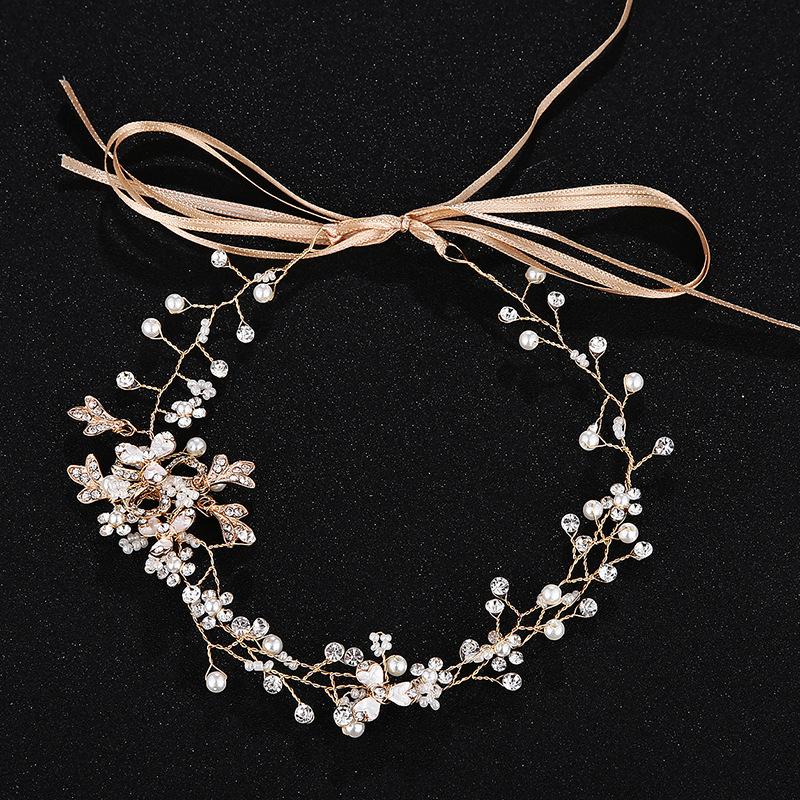 

SLBRIDAL Handmade Wired Rhinestones Crystals Pearls Flower Wedding Headband Bridal Hair Vine Hair Accessories Bridesmaids Women