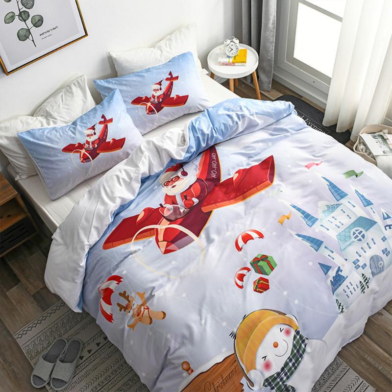 

2020 Home Textile Children Bedclothes Christmas Santa Claus Snowman Quilt Cover Pillowcase Bedding Set  Bed Duvet Cover Set, No-2