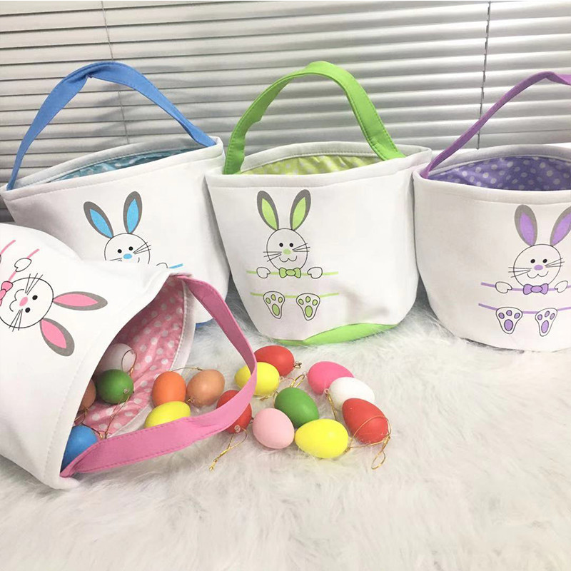 

10 Styles Easter Bunny Tote Bucket Personalized Canvas Easter Gift Basket With Rabbit Tail Children Candy Eggs Storage Bag Party Decoration