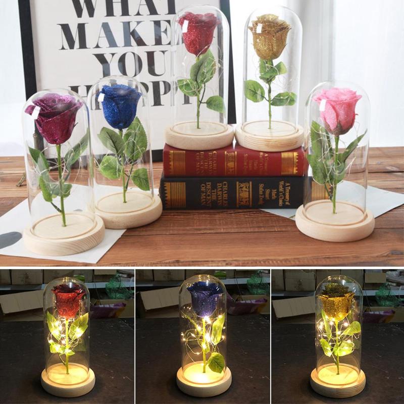 

Glass Cover Eternal Flower Present Anniversary Romantic Preserved Fresh Flower Rose Gold Foil Rose Party Beauty