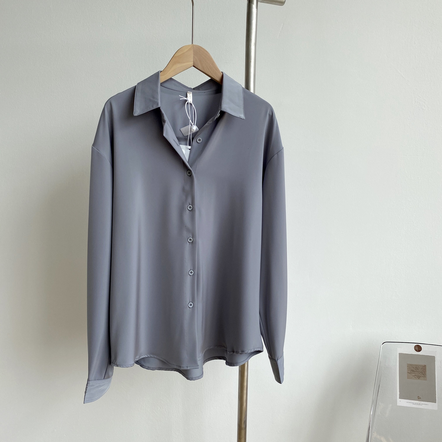 

2021 New Oversize Spring Summer Women Satin Solid Long Sleeve Elegant Female Loose Blouse Shirt Pure Color Mmct, Yellow