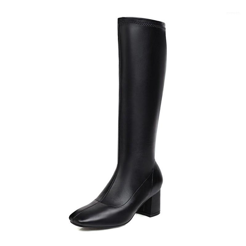 

Large Size 32-48 Fashion Autumn Winter Boots Women Square Toe Zipper Sewing High Heels Shoes Knee High Boots Women 2021 New1, Black