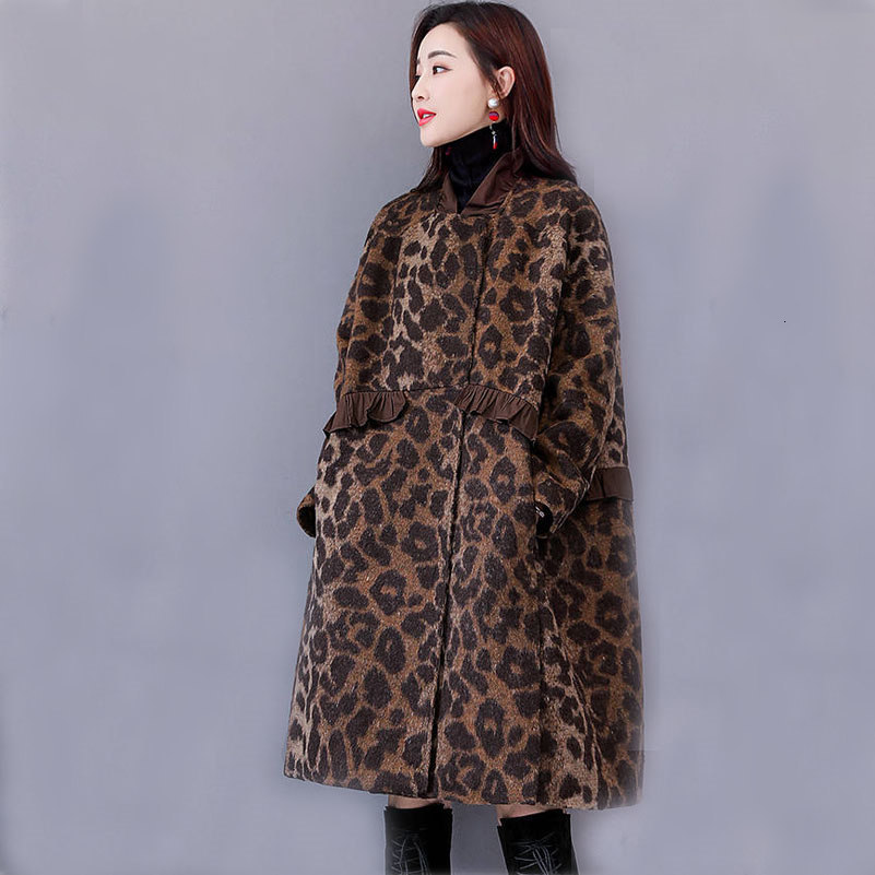 

2021 New Mulher Inverno Leopardo Manto Casacos Solto Parka Duq5, Gray