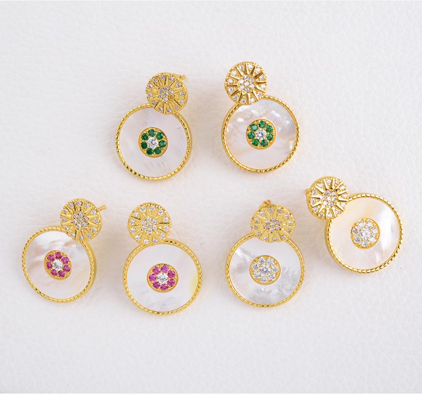 

1 pairs New style Gold Color Micro Pave CZ Round Shell eye Stud Earring