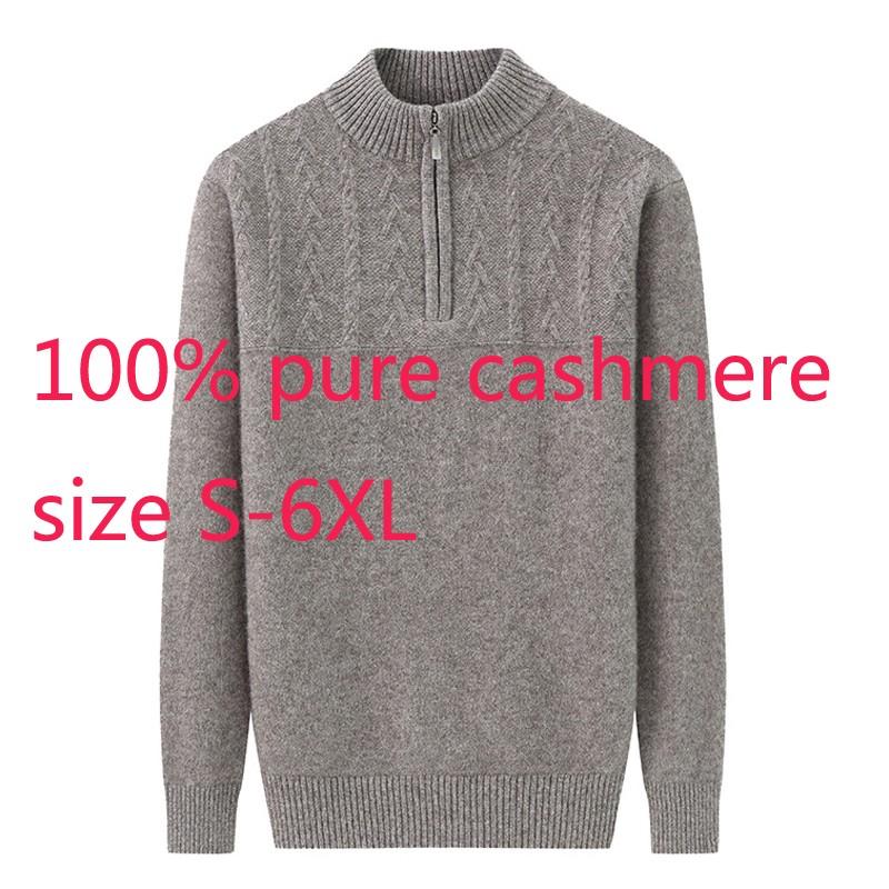 

New Arrival 100%cashmere Men Large Zipper Collar Mock Neck Thickened Winter Men Pullovers Sweater High Quality Plus Size -6XL