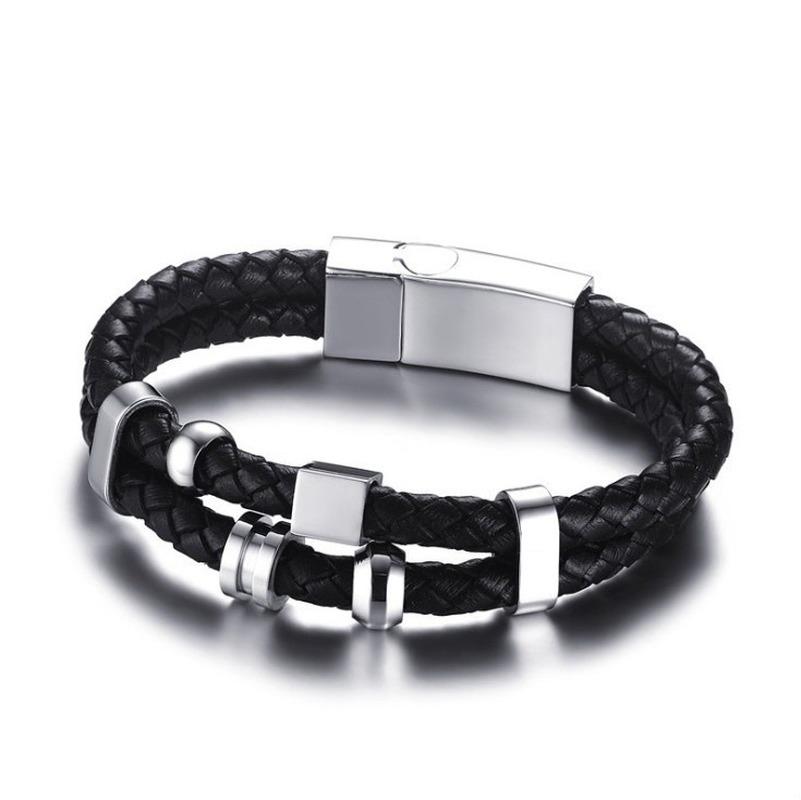 

Classic Trend Magnet Buckle Two Loop Black Men's Fashion Handsome Cool Sports and Leisure Bracelet with Rope