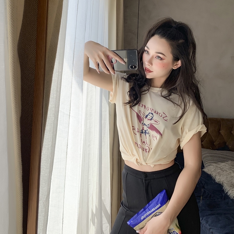 

2021 New Hawaiian Miss Women Shirt Shirts Harajuku Kawaii Casual Cotton Clothes Streetwear Short Trajes OPHP, Beige