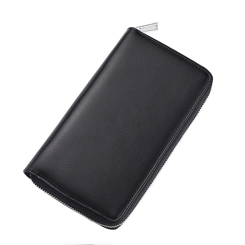 

High End Genuine Leather Long Wallet Anti Magnetic Large Capacity Card Holder Multi Fuction Fashion Simple Clutch Wallet, Black