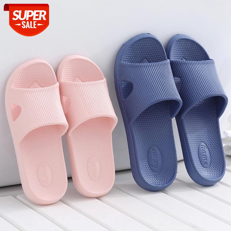 

Unisex Summer Slippers Massage Non-Slip Household Bathroom slippers For women Eva stripe flat with soft Slides #Rz3F, Red