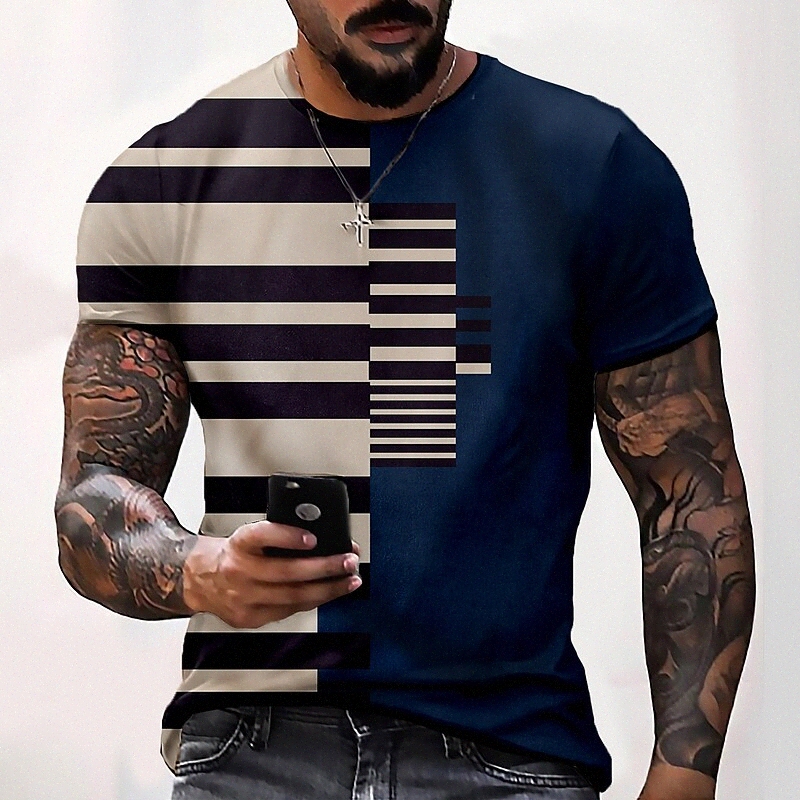 T-shirt Tee T-shirt 3D T-shirt T-shirt 3D Imprimé graphique à rayures rondes Daily Holiday Print Sleeve Sleeve Tops Casual Designer Grand et gran