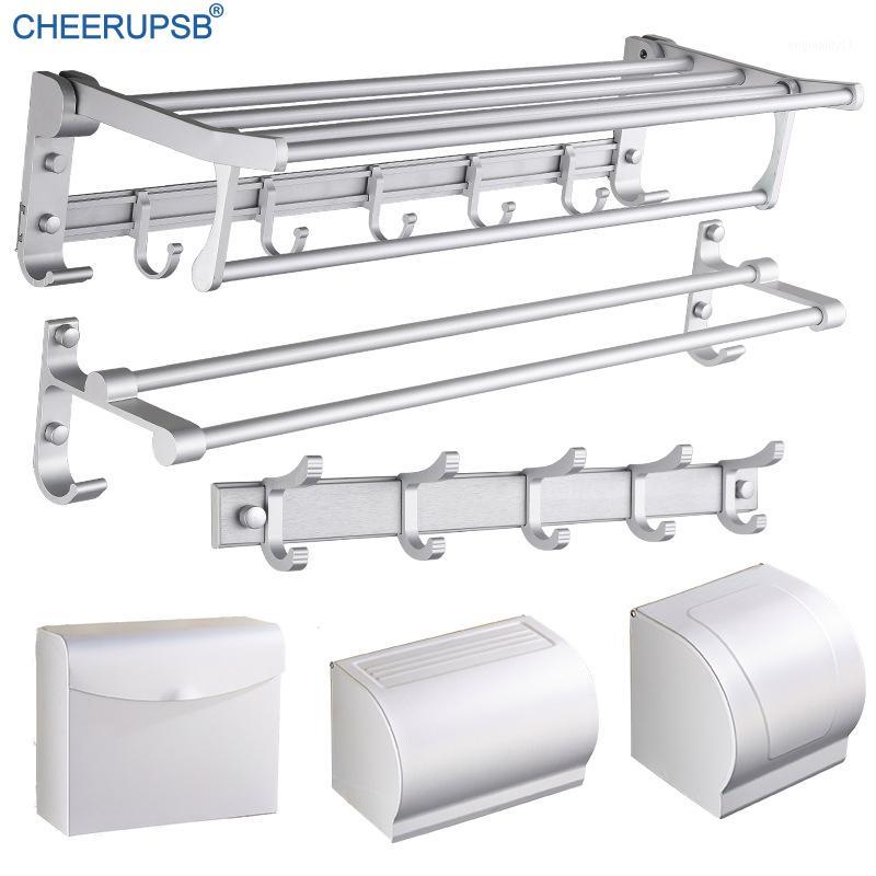 

Bathroom Silver Hardware Accessories Set Wall Mount Bath Towel Holder Toilet Paper Box Suit Space Aluminum Towel Hanger Rack Kit1