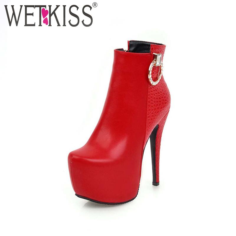 

WETKISS 2020 Ankle Boots Brand New Designer Charming Side Zip Winter Boots On The Platform Sexy Super High Heel Bar Women Shoes, Black