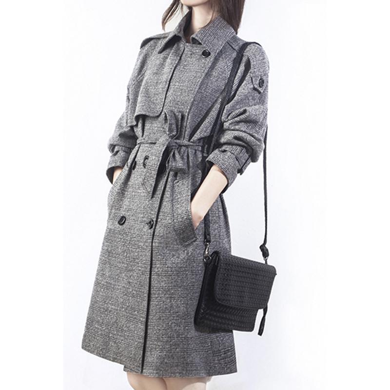

Plaid Windbreaker Women' Mid-Length Spring Autumn New Korean Version Of The Large Size Classic Double-Breasted Jacket Trend, Plaid color1