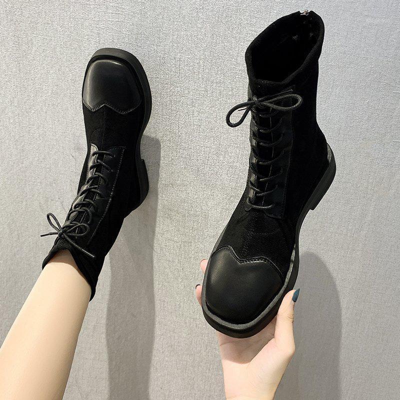 

Brand Women's Shoes Rubber Boots Round Toe Zipper Booties Ladies Boots-women Fashion Rain Med Black Autumn Rock Ankle1